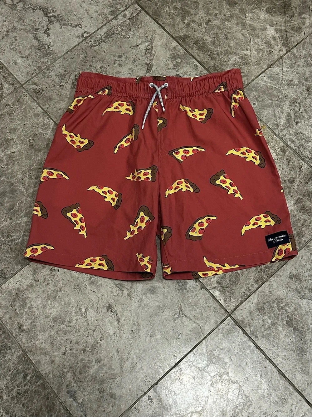 Abercrombie Kids Swim Trunks Size 11/12 Pizza Lovers Boxer Briefs Lined 6”